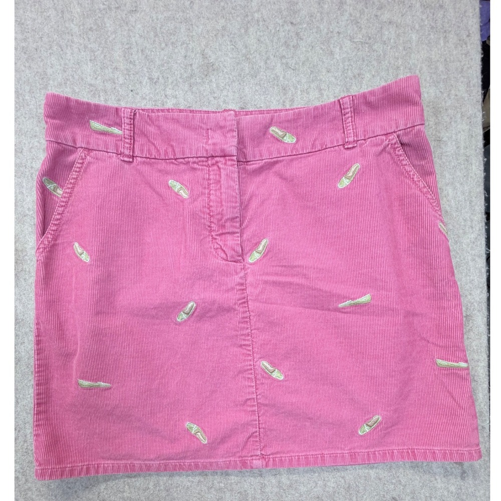 J Crew Mini Skirt Women 10 Pink Corduroy Embroidered Loafer Preppy Classic Vtg
